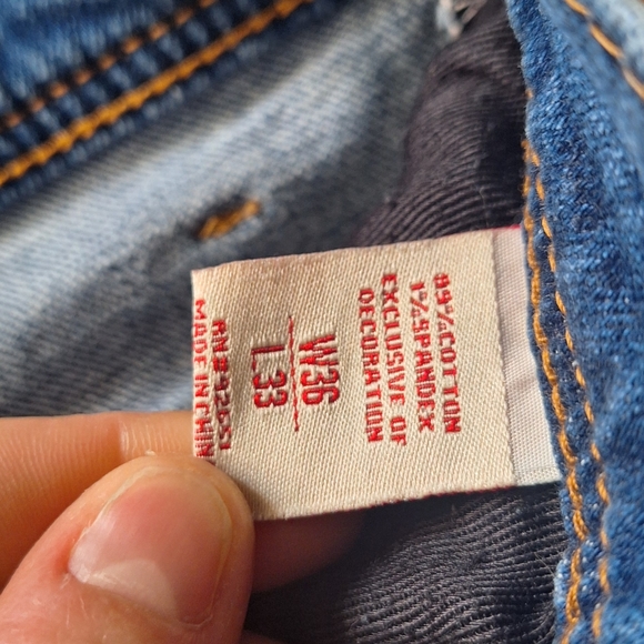 Cote De Nuits Distressed Patched Skinny Jeans size 36x33 - Picture 5 of 12